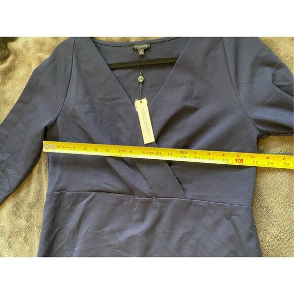 Talbots NWT Navy Blue Long Sleeve V-Neck Sheath Dress, Sz 14 - Picture 6 of 7